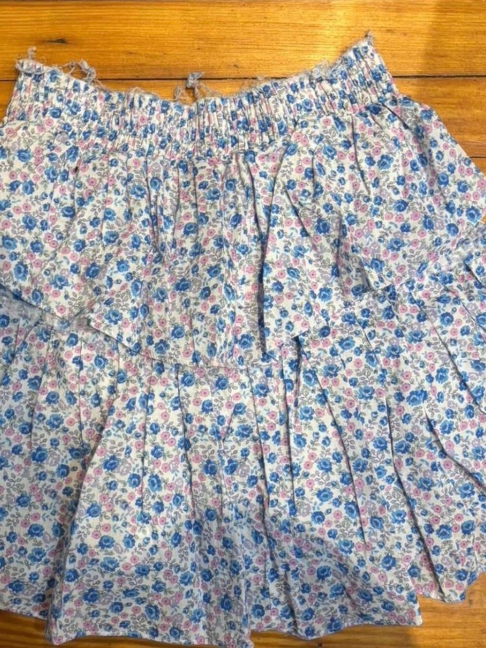 Loveshackfancy Floral Tiered Smocked Waist Mini Skirt - Blue & Pink